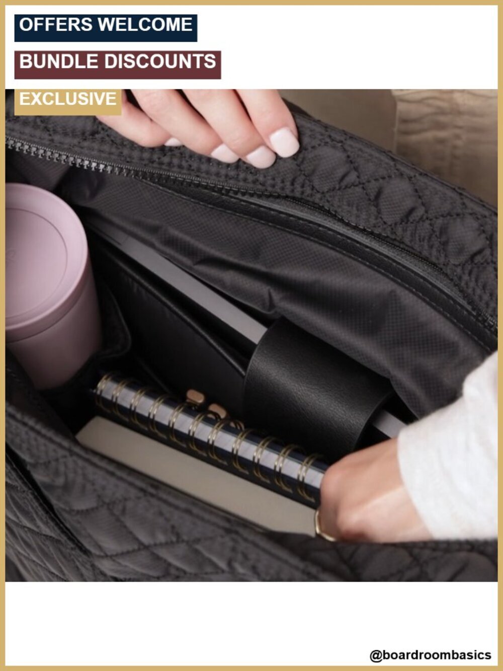 Quilted Nylon Tote Bag with Laptop Sleeve and Adjustable Strap - Picture 6 of 6